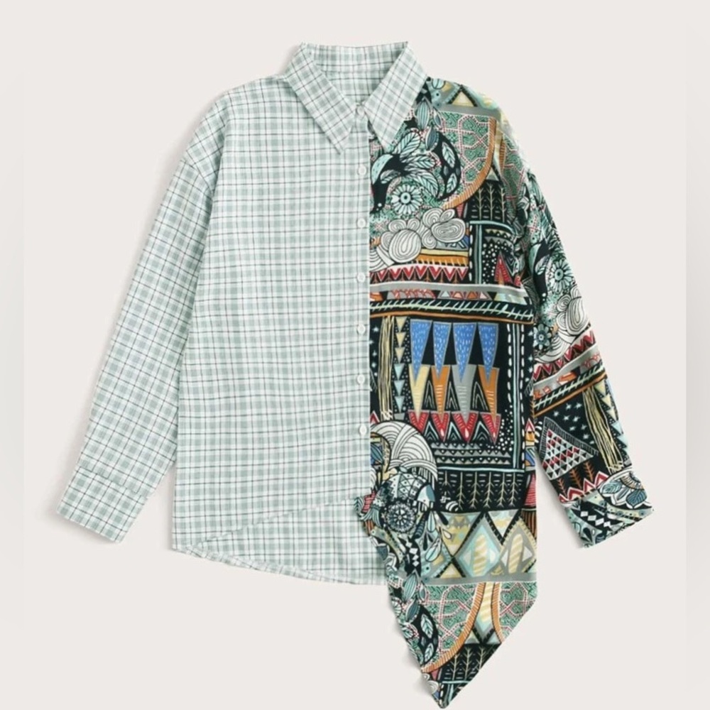 SHEIN Patchwork button-up, size 4XL.
